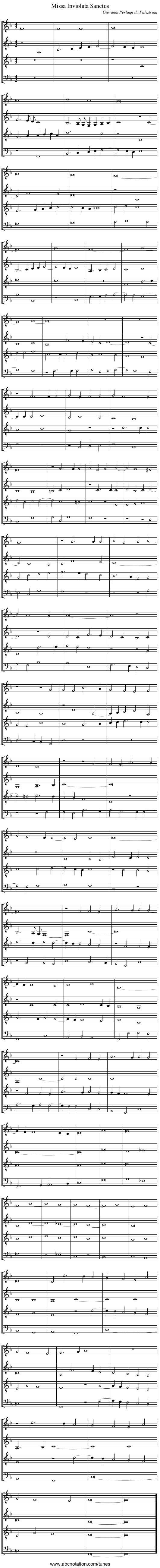 Missa Inviolata Sanctus - staff notation