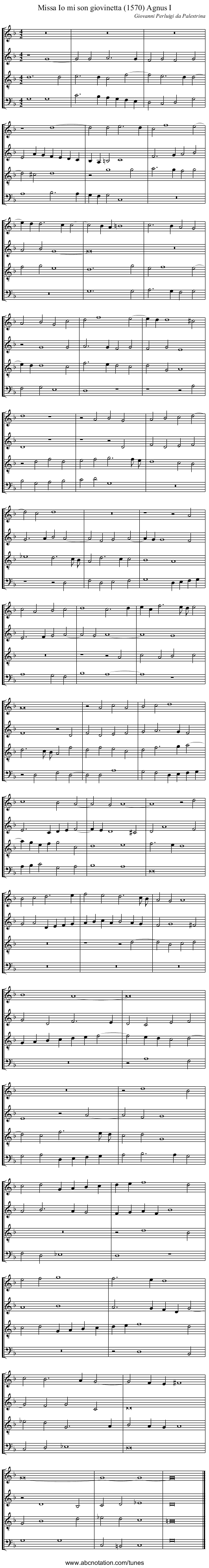 Missa Io mi son giovinetta (1570) Agnus I - staff notation