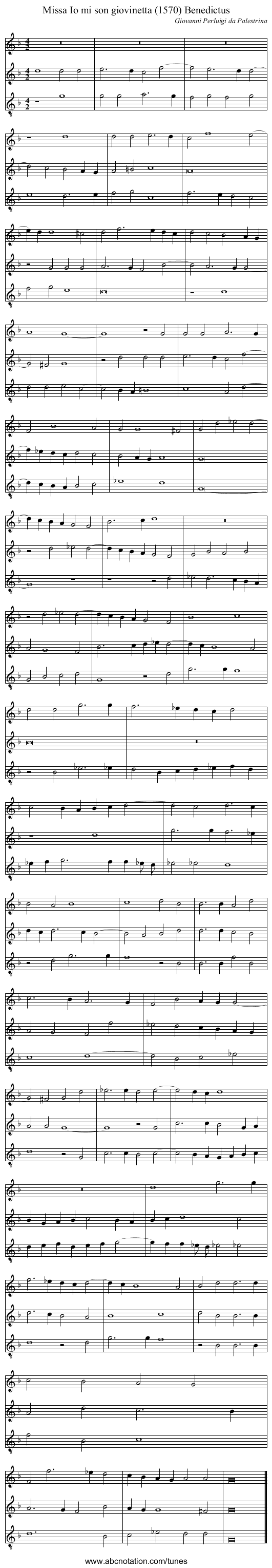 Missa Io mi son giovinetta (1570) Benedictus - staff notation