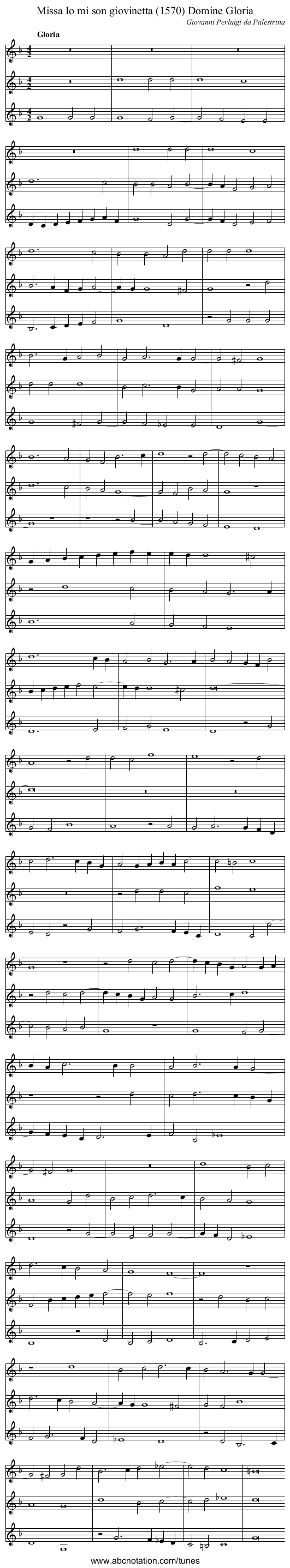 Missa Io mi son giovinetta (1570) Domine Gloria - staff notation
