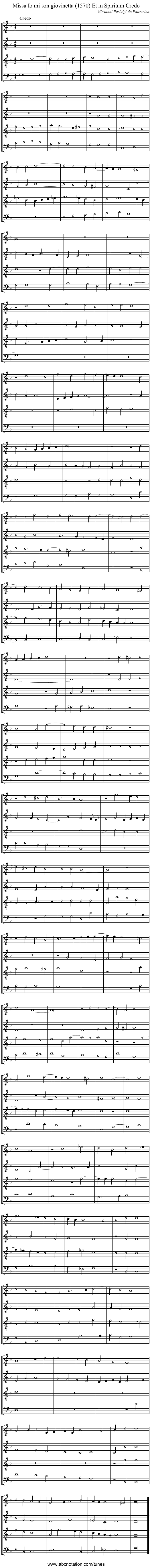 Missa Io mi son giovinetta (1570) Et in Spiritum Credo - staff notation