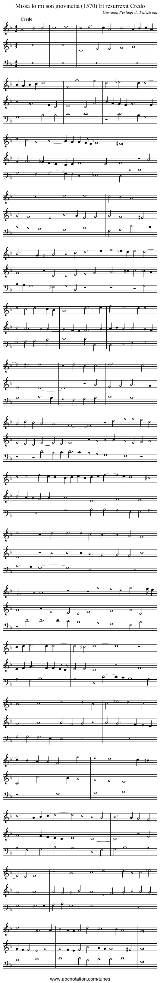 Missa Io mi son giovinetta (1570) Et resurrexit Credo - staff notation
