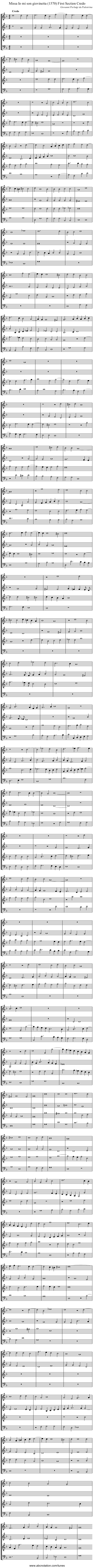 Missa Io mi son giovinetta (1570) First Section Credo - staff notation