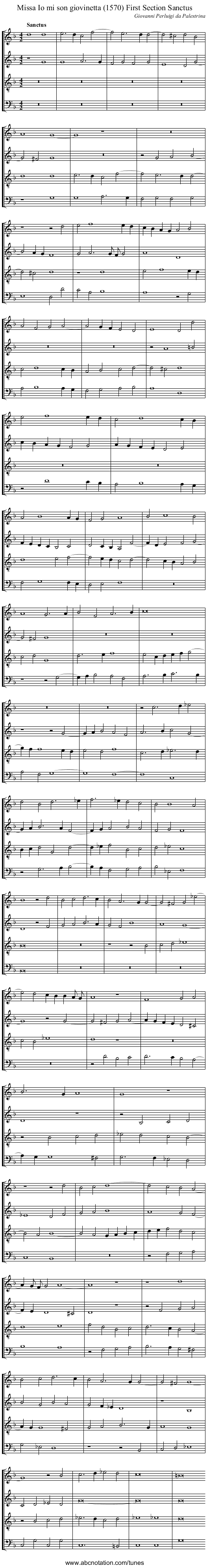 Missa Io mi son giovinetta (1570) First Section Sanctus - staff notation