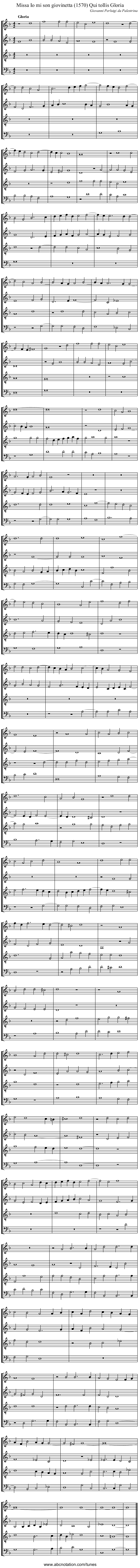 Missa Io mi son giovinetta (1570) Qui tollis Gloria - staff notation