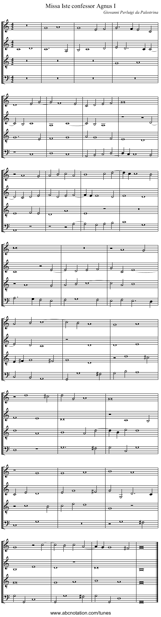 Missa Iste confessor Agnus I - staff notation