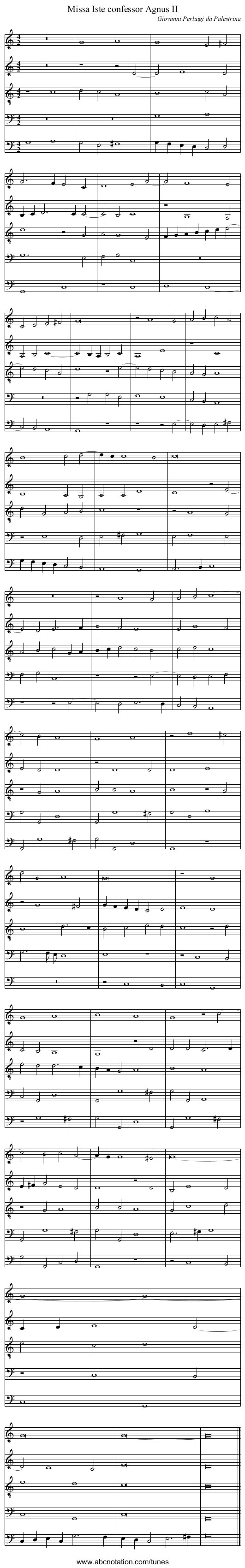 Missa Iste confessor Agnus II - staff notation
