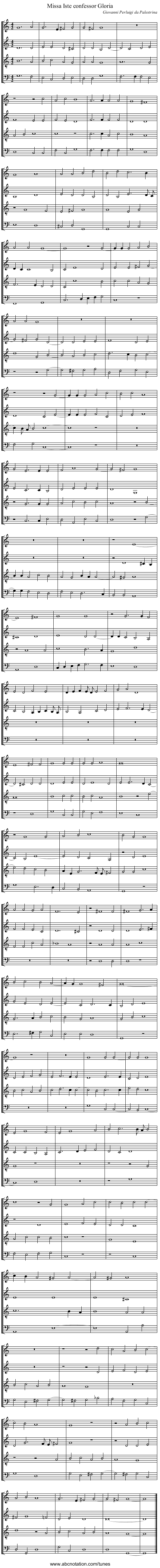 Missa Iste confessor Gloria - staff notation