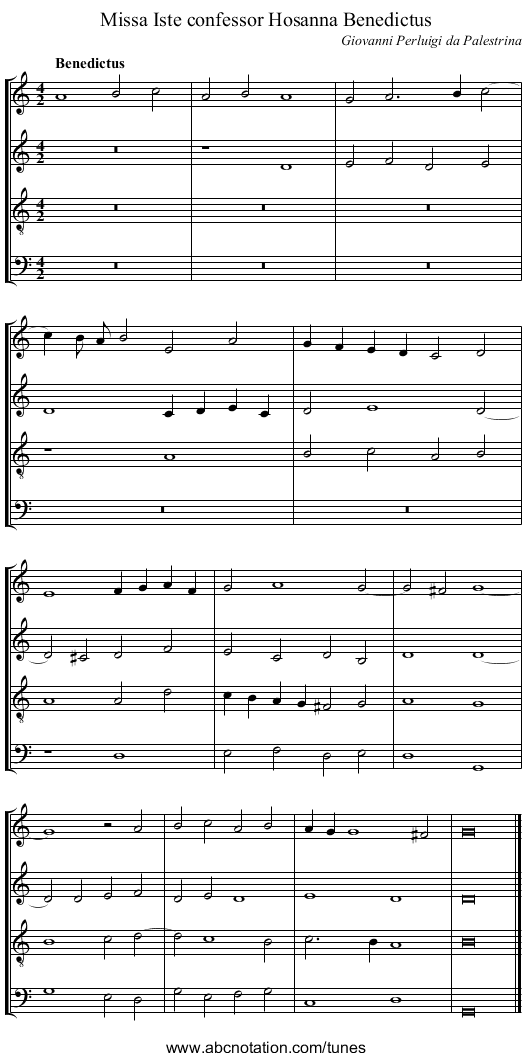Missa Iste confessor Hosanna Benedictus - staff notation