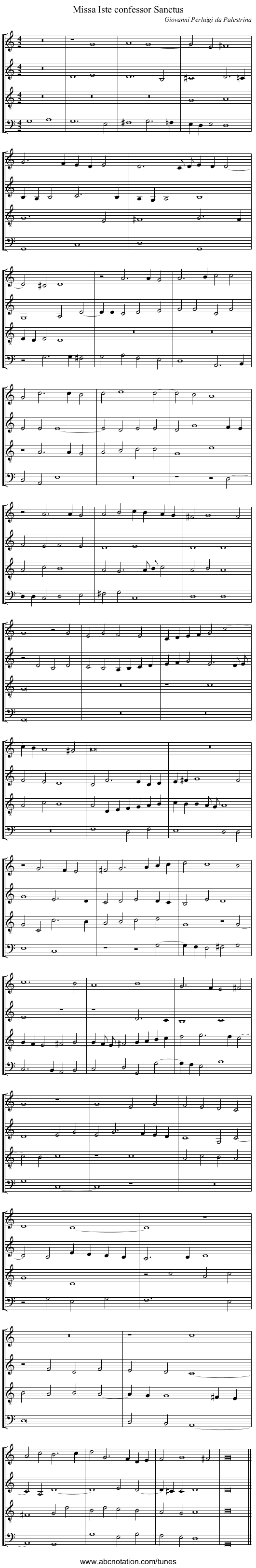 Missa Iste confessor Sanctus - staff notation