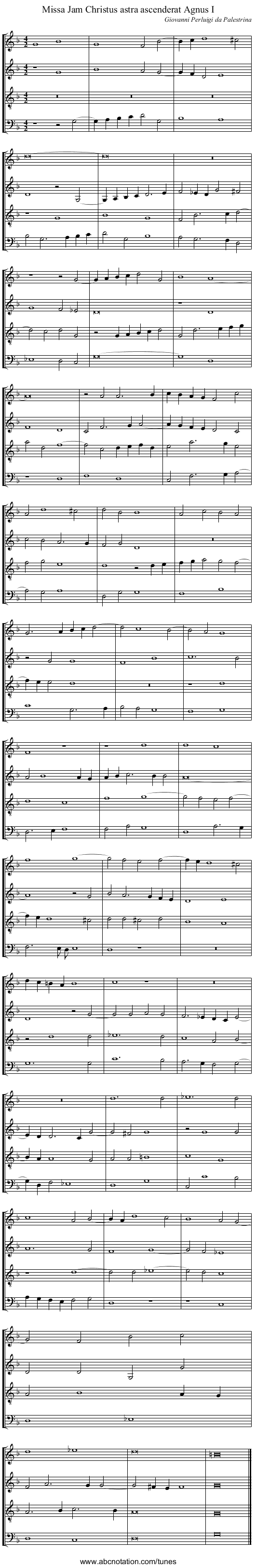 Missa Jam Christus astra ascenderat Agnus I - staff notation
