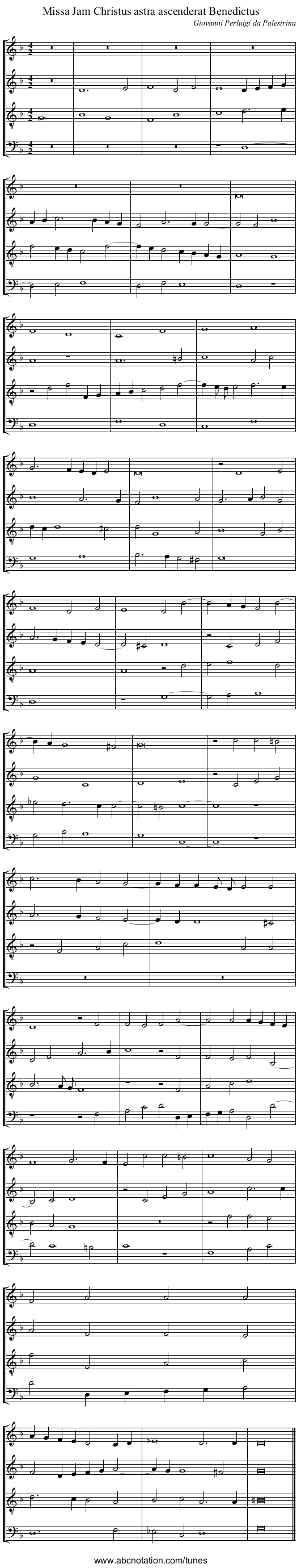 Missa Jam Christus astra ascenderat Benedictus - staff notation