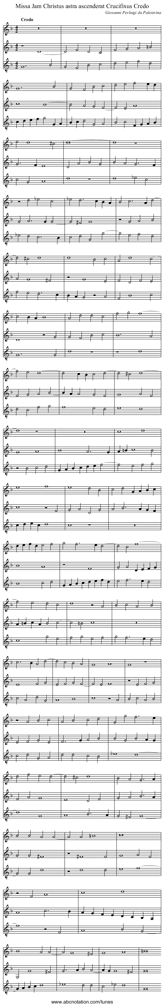 Missa Jam Christus astra ascenderat Crucifixus Credo - staff notation