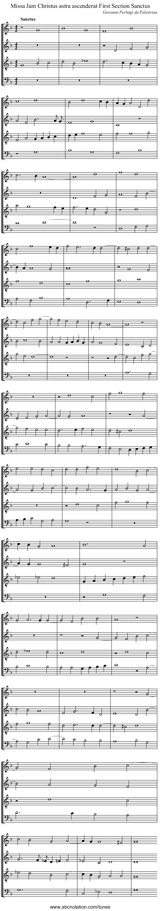 Missa Jam Christus astra ascenderat First Section Sanctus - staff notation