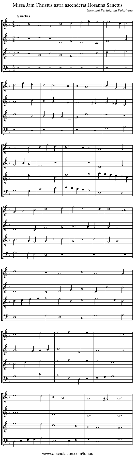 Missa Jam Christus astra ascenderat Hosanna Sanctus - staff notation
