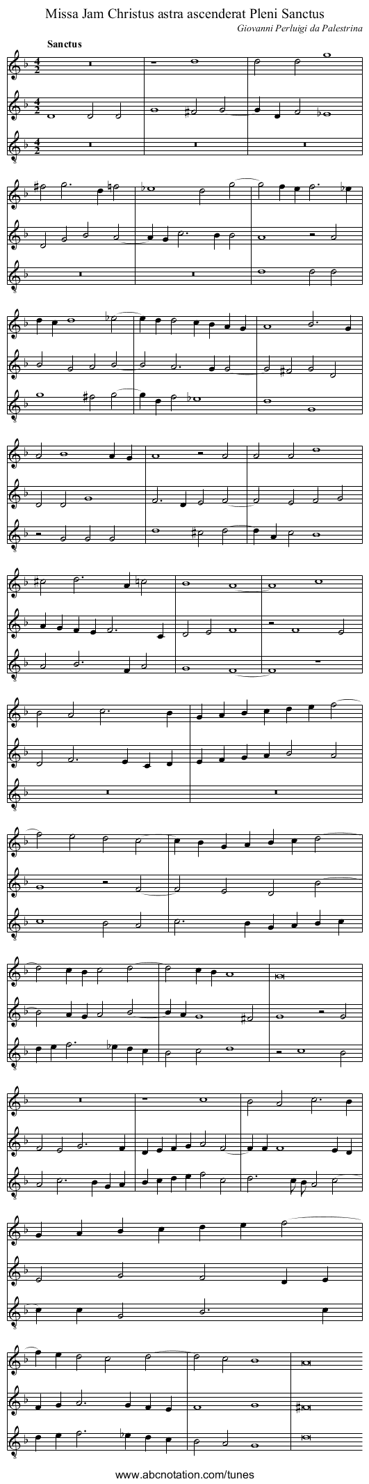 Missa Jam Christus astra ascenderat Pleni Sanctus - staff notation