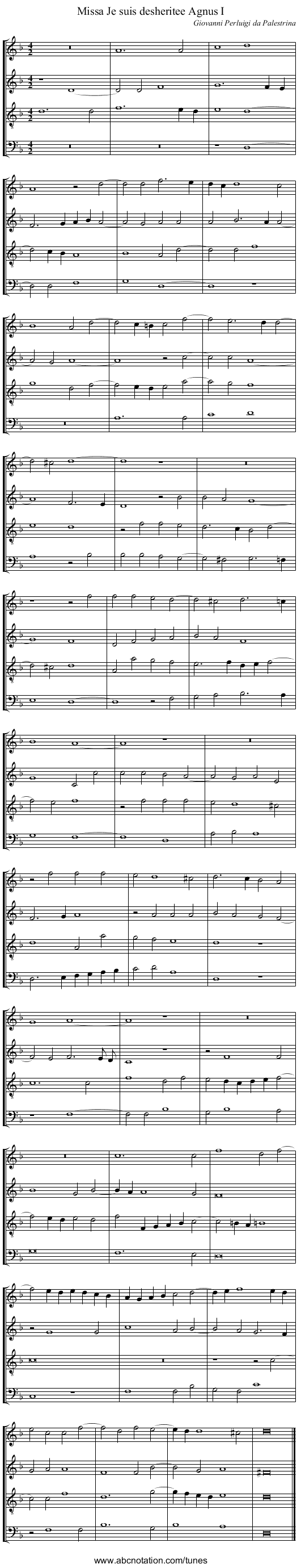 Missa Je suis desheritee Agnus I - staff notation