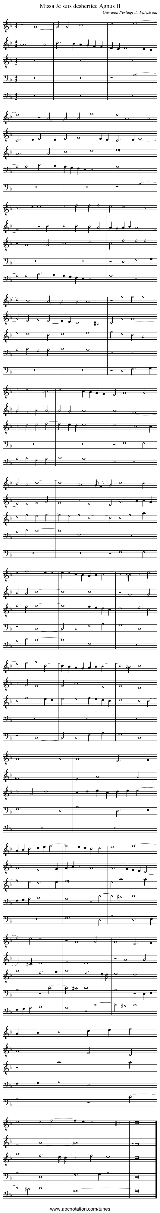 Missa Je suis desheritee Agnus II - staff notation