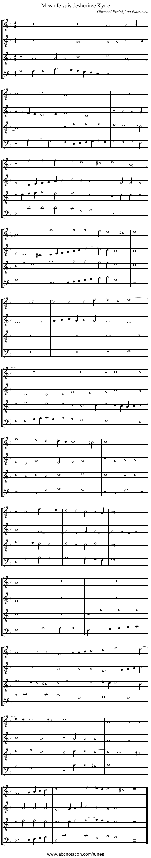 Missa Je suis desheritee Kyrie - staff notation