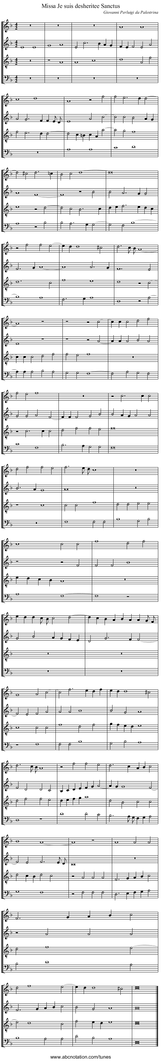 Missa Je suis desheritee Sanctus - staff notation
