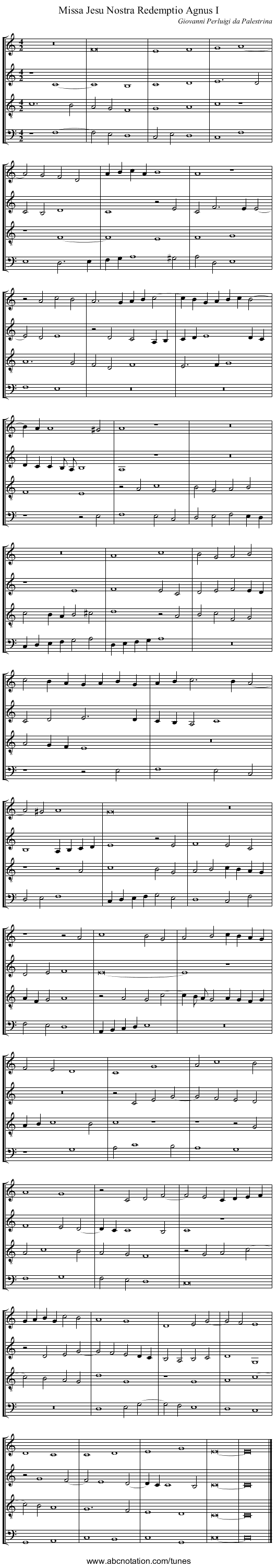 Missa Jesu Nostra Redemptio Agnus I - staff notation