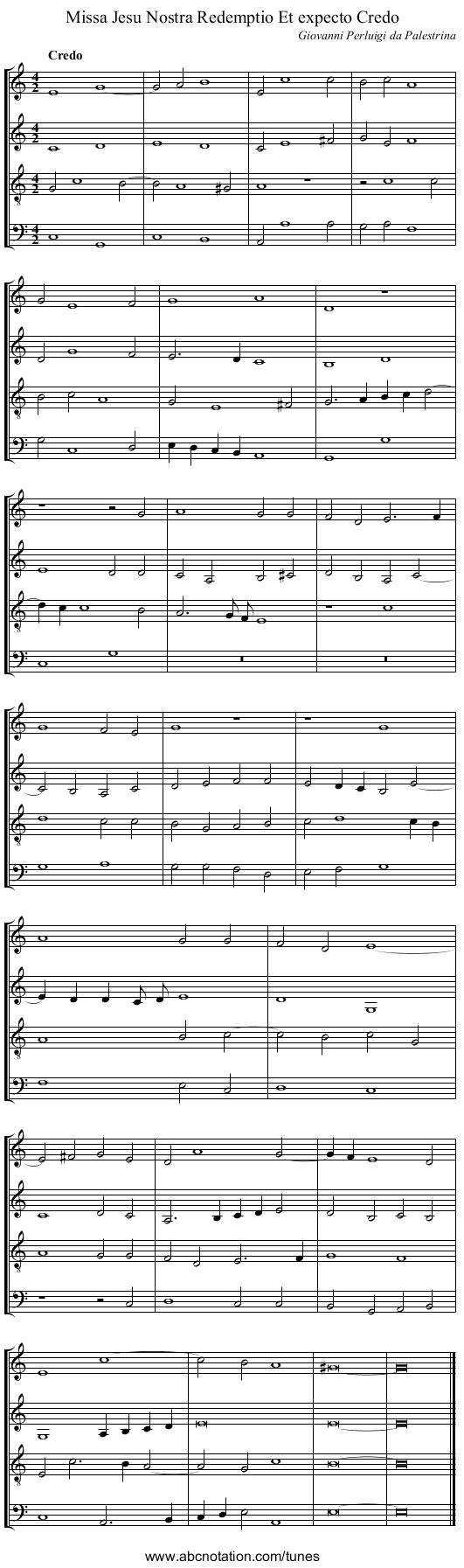 Missa Jesu Nostra Redemptio Et expecto Credo - staff notation