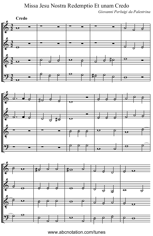 Missa Jesu Nostra Redemptio Et unam Credo - staff notation