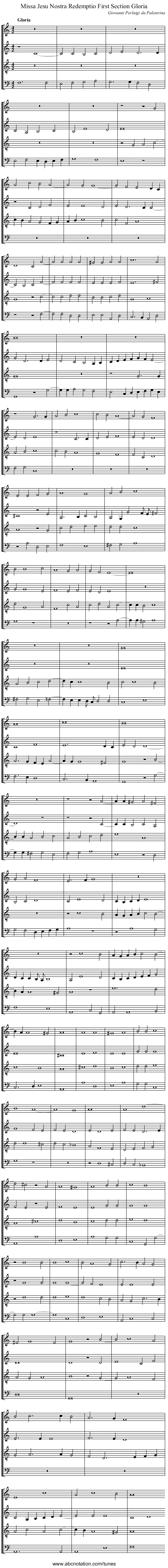 Missa Jesu Nostra Redemptio First Section Gloria - staff notation