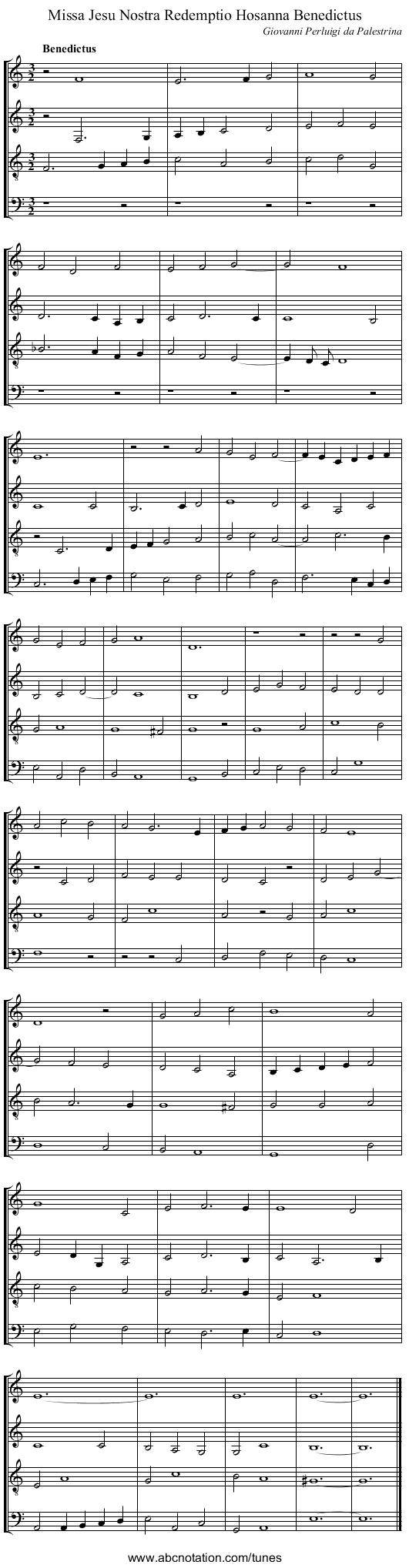 Missa Jesu Nostra Redemptio Hosanna Benedictus - staff notation