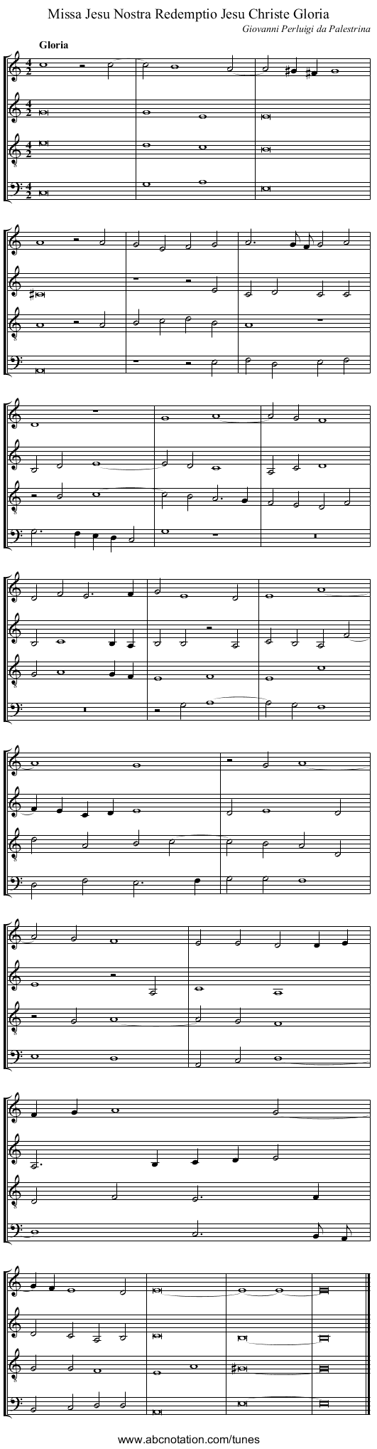 Missa Jesu Nostra Redemptio Jesu Christe Gloria - staff notation