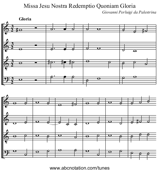Missa Jesu Nostra Redemptio Quoniam Gloria - staff notation
