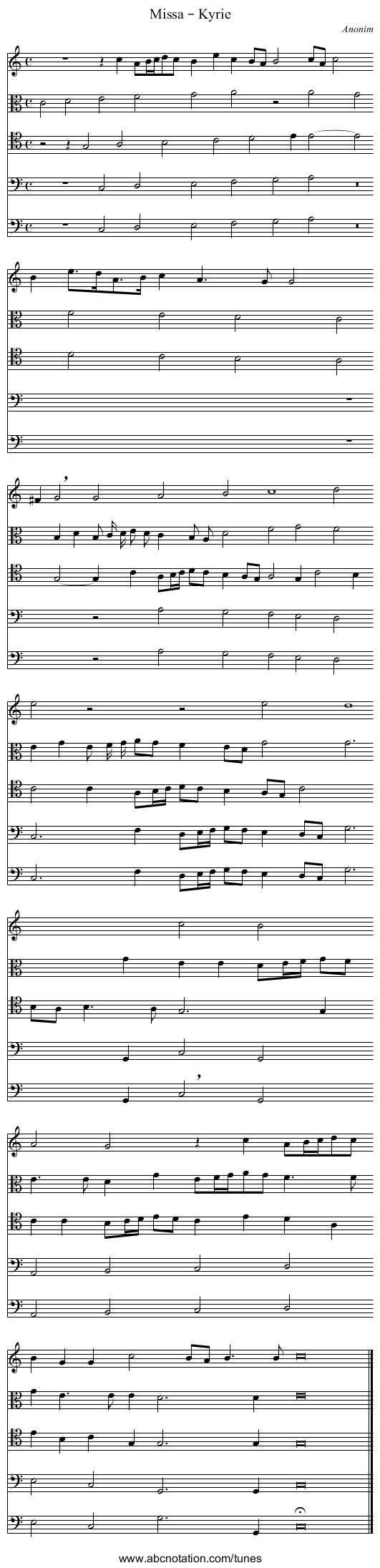 Missa – Kyrie - staff notation
