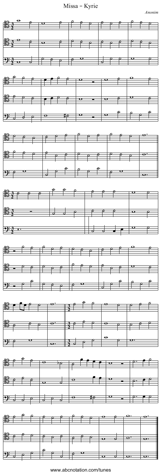 Missa – Kyrie - staff notation