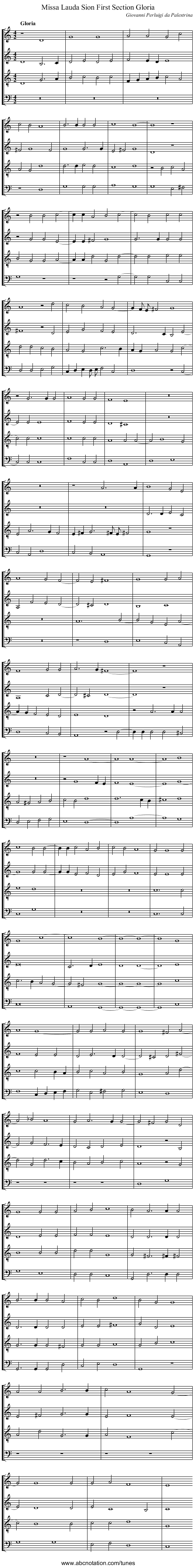 Missa Lauda Sion First Section Gloria - staff notation
