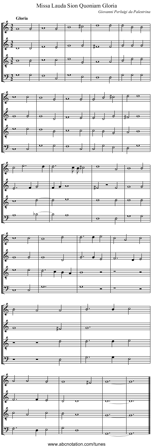 Missa Lauda Sion Quoniam Gloria - staff notation