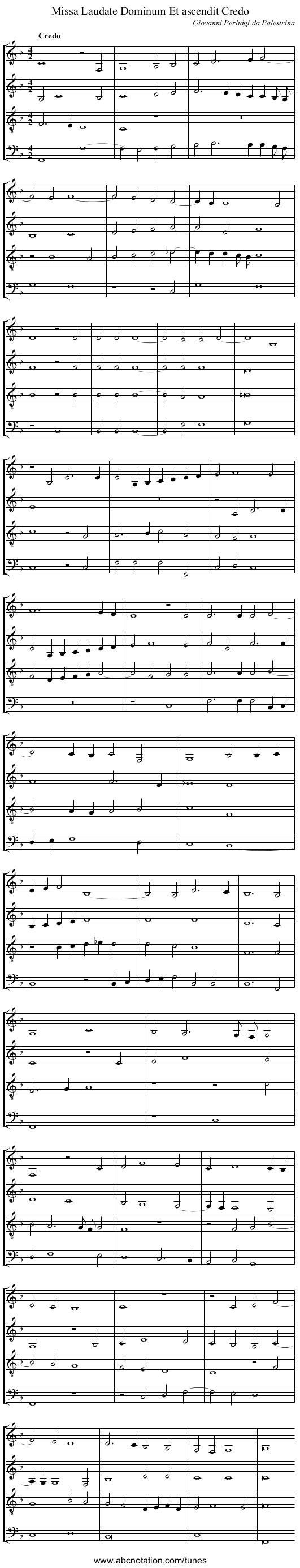 Missa Laudate Dominum Et ascendit Credo - staff notation