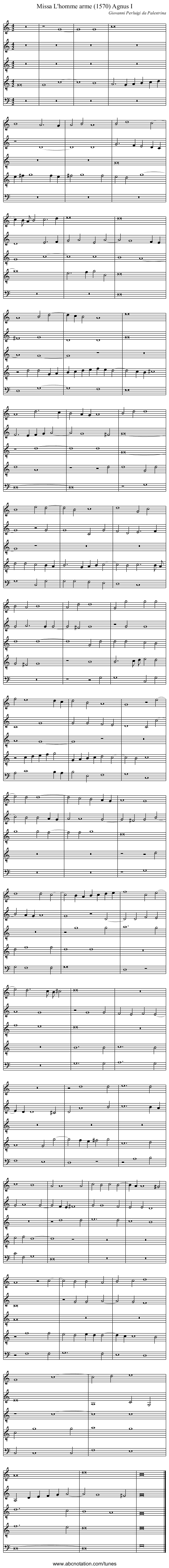 Missa L'homme arme (1570) Agnus I - staff notation