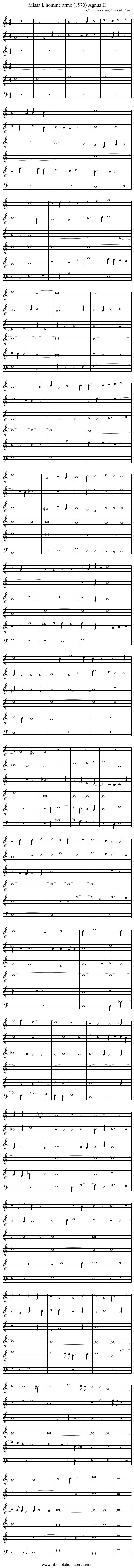 Missa L'homme arme (1570) Agnus II - staff notation