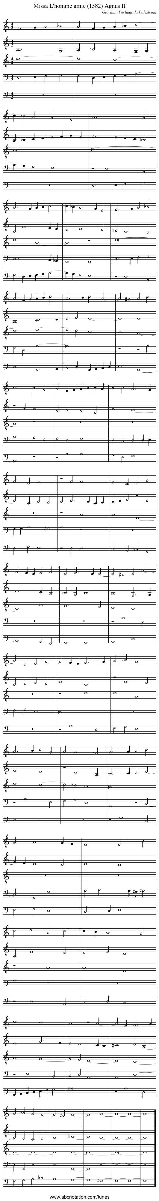 Missa L'homme arme (1582) Agnus II - staff notation