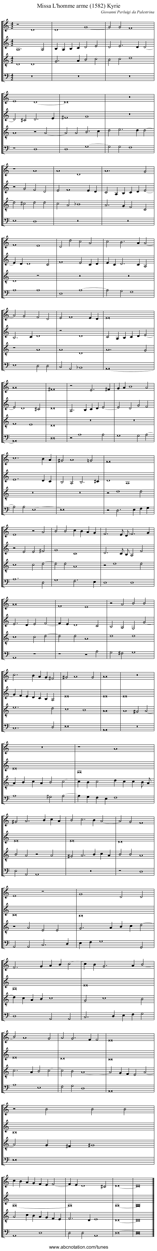 Missa L'homme arme (1582) Kyrie - staff notation