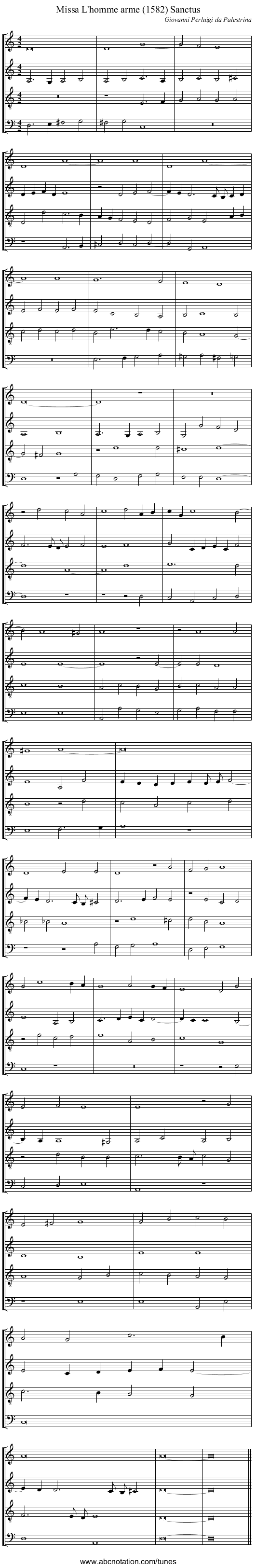 Missa L'homme arme (1582) Sanctus - staff notation