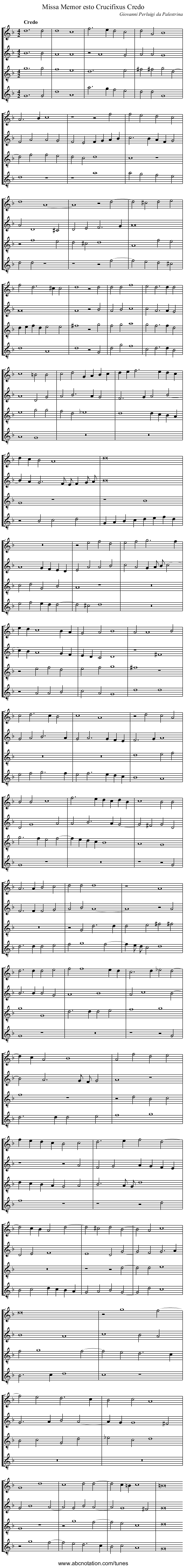 Missa Memor esto Crucifixus Credo - staff notation