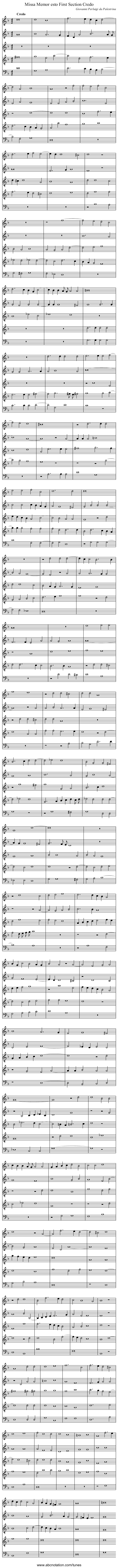 Missa Memor esto First Section Credo - staff notation