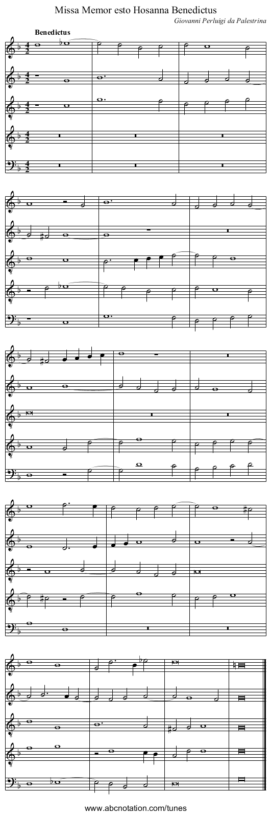 Missa Memor esto Hosanna Benedictus - staff notation