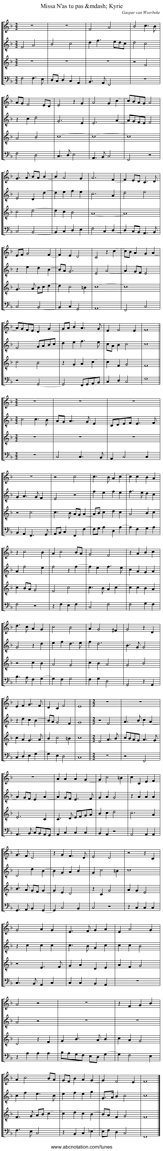 Missa N'as tu pas &mdash; Kyrie - staff notation