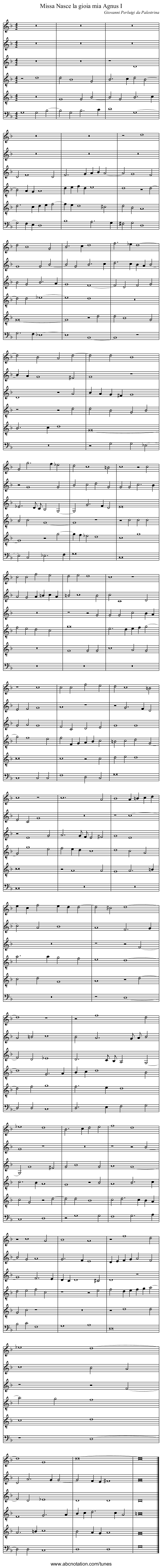 Missa Nasce la gioia mia Agnus I - staff notation