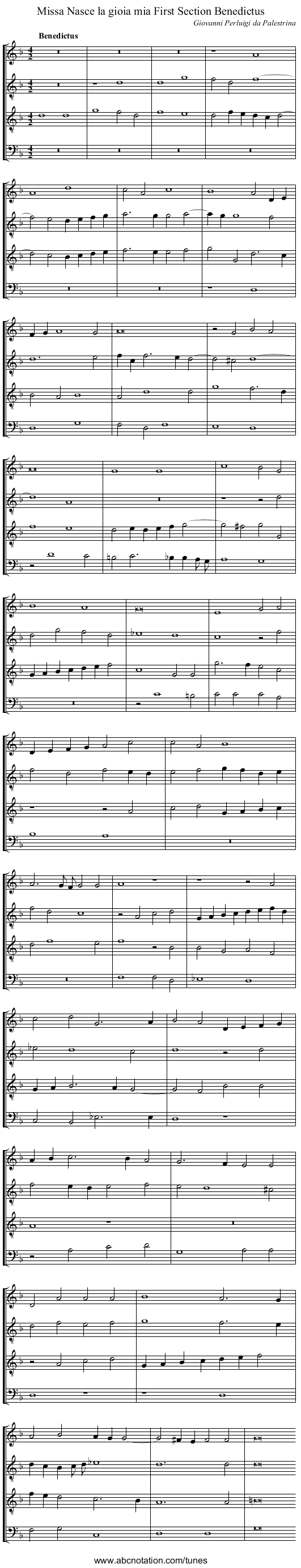 Missa Nasce la gioia mia First Section Benedictus - staff notation
