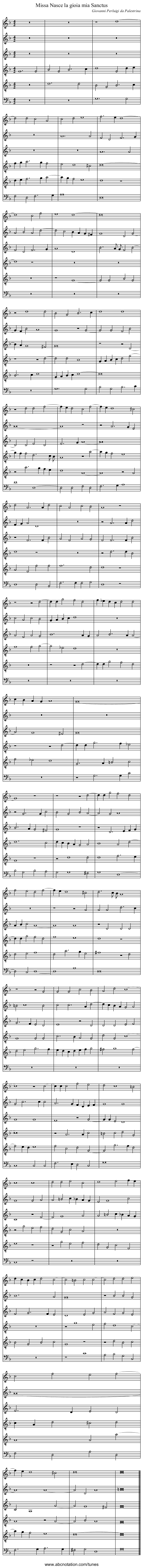Missa Nasce la gioia mia Sanctus - staff notation