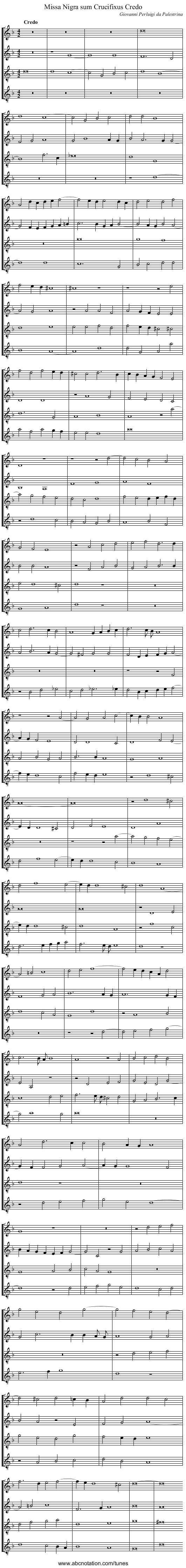 Missa Nigra sum Crucifixus Credo - staff notation