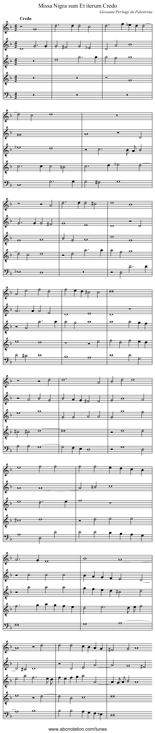 Missa Nigra sum Et iterum Credo - staff notation